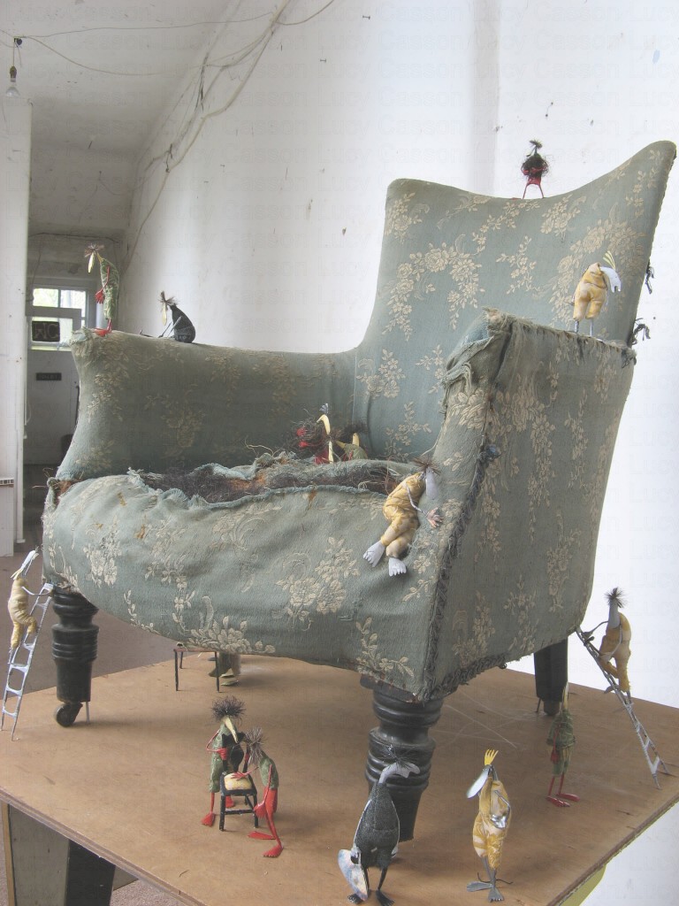 Upholsters chair, tin, furnishing fabric 